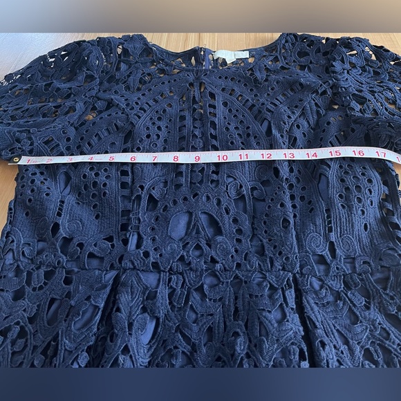 Anthropologie Eri + Eli Navy Eyelet Lace Dress Short Sleeve A-Line Size Med - Picture 8 of 12